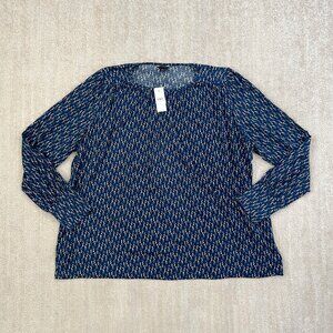 NWT Ann Taylor Floral Long Sleeve Modal Knit Top XL Blue